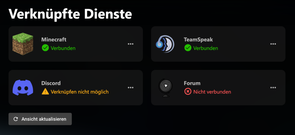 MPP Dashboard Ansicht verknüpfte Dienste